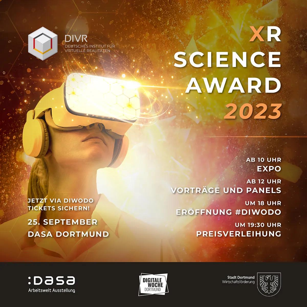 Banner des Events DIVR XR Science Award 2023 - Spitzenforschung hautnah!